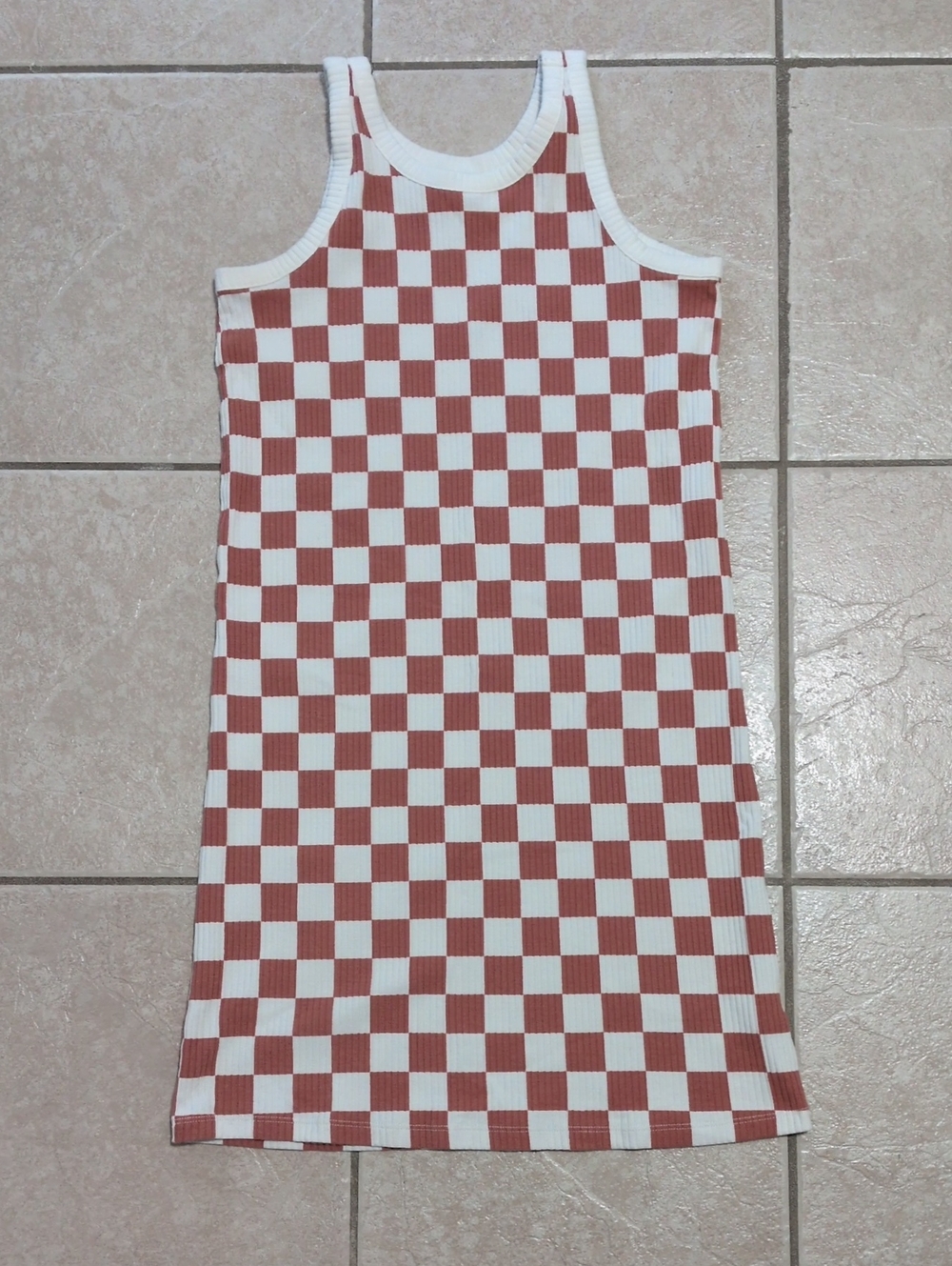 Checkerboard Tank Dress - White & Rust Girls XL
